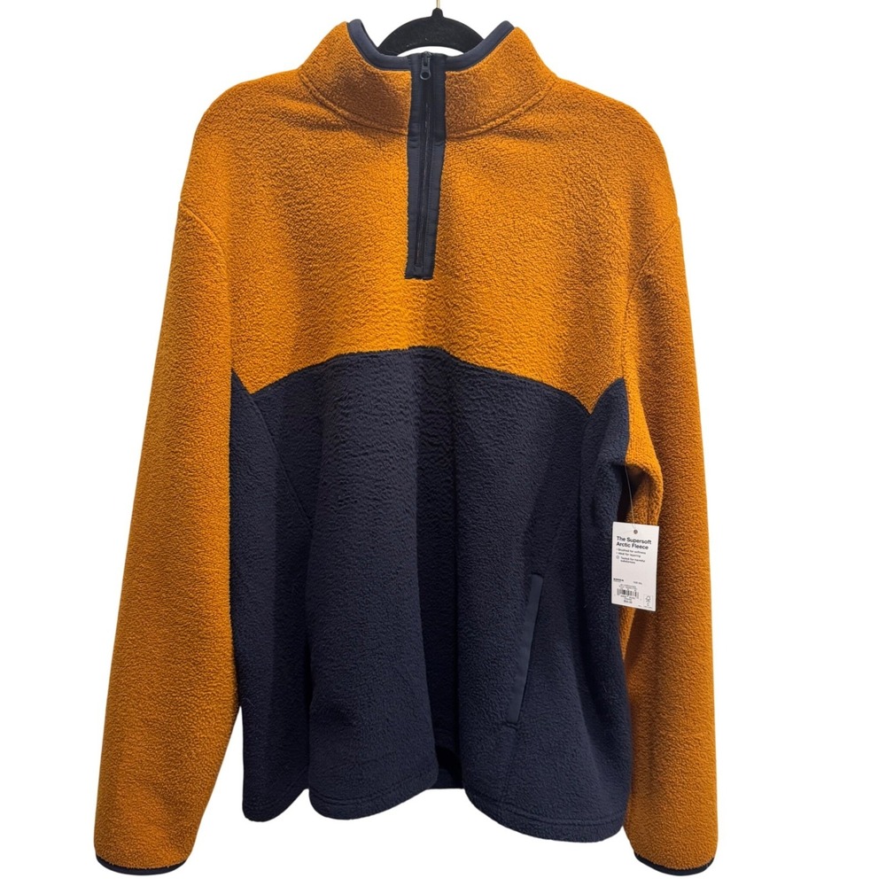 Sonoma‎ Men's XXL Supersoft Arctic Fleece 1/4 Zip Pullover in Rust / Navy – NWT - Picture 6 of 9